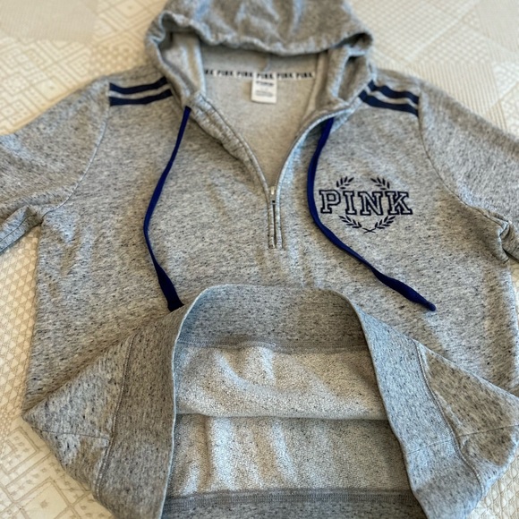 PINK Victoria's Secret ~ Gray and Blue Zip-Up ShirtSweat, Pullover,L/G - Picture 7 of 11